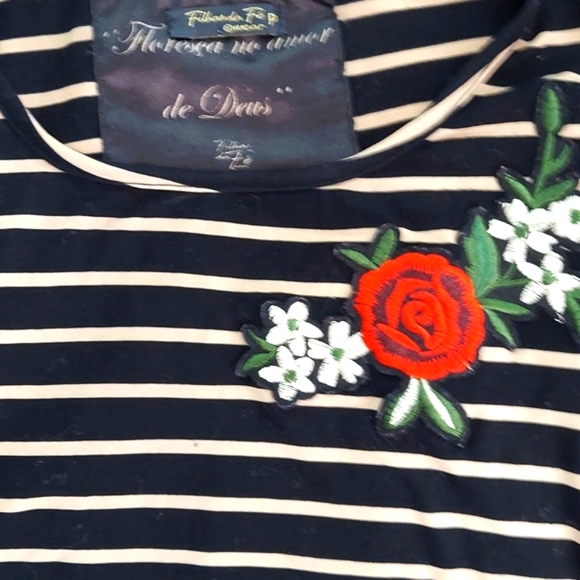 Filhasda FeWear Cap Sleeve Rose Embroidered Shirt Sz S Portugal - Picture 2 of 6